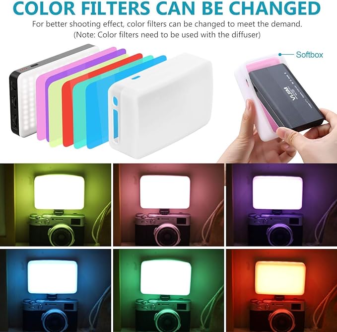 VIJIM VL120 LED on Camera Video Light,Mini Bi-Color Portable Photography Lighting w 6 Color Filters, 3100mAh Rechargeable CRI 95+ 3200K-6500K Dimmable LED Panel Light for DSLR Camera