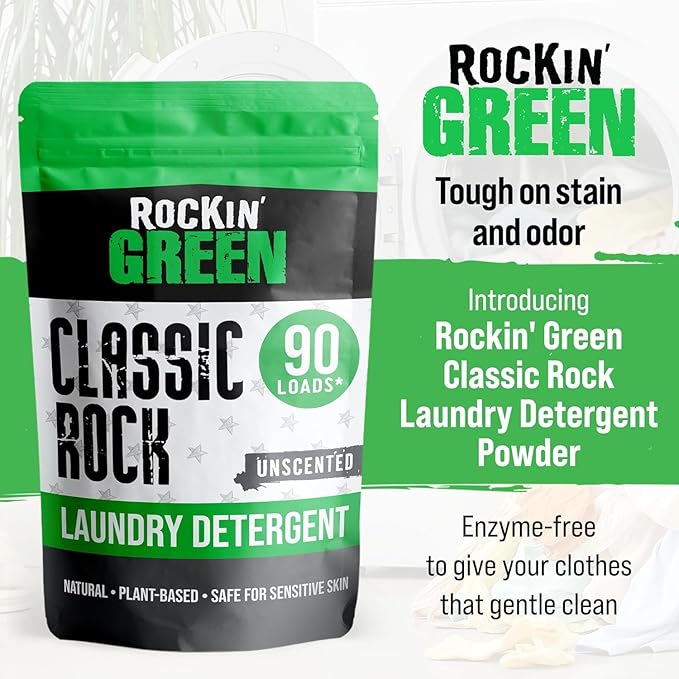 Rockin' Green Classic Rock Laundry Detergent Powder (90 Loads) - All Natural Laundry Detergent - Sensitive Skin Laundry Powder (Unscented)