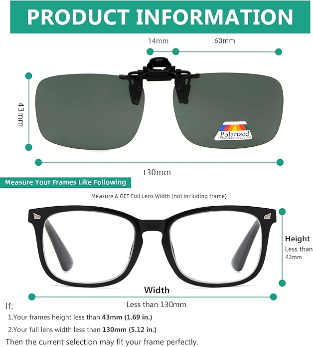 Eyekepper 4 Pack Flip-up Clip-On Sunglasses 59x39 MM Metal Wear Over Glasses