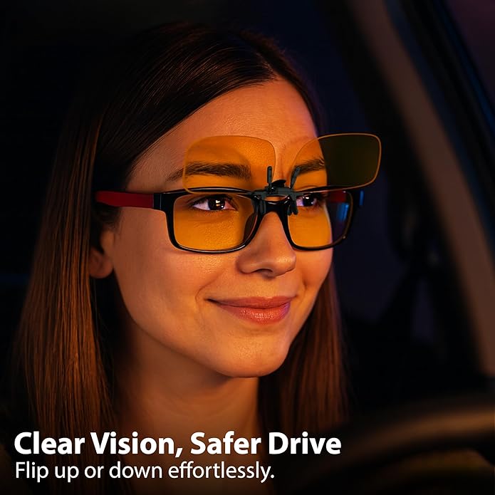 BLUE CUT Clip on Polarized Night vision Glasses Flip up Sunglasses UV-400 to Wear Over prescription Glasses for night driving