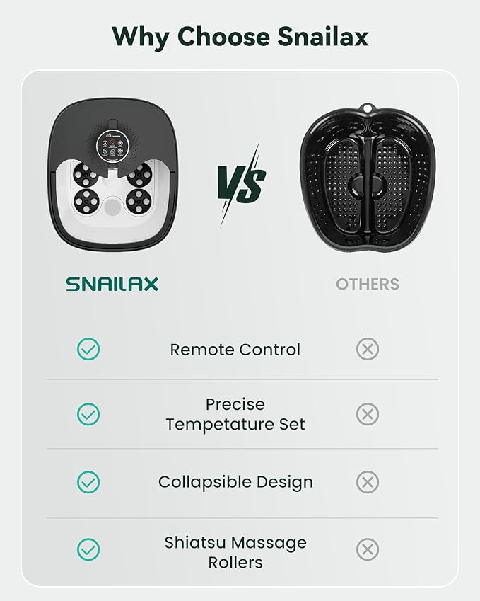 Snailax Foot Spa Bath Massager with Heat, Remote Control, Shiatsu Massage Rollers, Bubble, Temperature Control, Collapsible, Pedicure Foot Soaking Tub