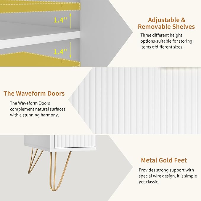 TV Stand for 90 inch TV Modern Entertainment Center Cabinet with 6 Doors Wood Media Console Storage Cabinets for Living Room Bedroom, White