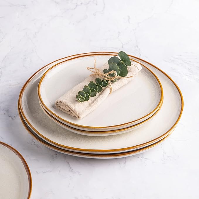 AmorArc Ceramic Dinner Plates Set of 6, 10.5 Inch Handmade Reactive Glaze Stoneware Plates,Large Rustic Shape Dinnerware Dish Set for Kitchen, Microwave & Dishwasher Safe,Scratch Resistant-Pearl White