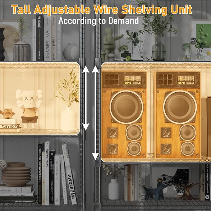 Himimi 60" W Storage Shelves, 5-Tier Wire Shelving with Wheels 3250LBS Heavy Duty Metal Shelves for Storage, Adjustable Wire Rack Shelving for Garage Kitchen Pantry 24" Dx60 Wx82 H, Silver