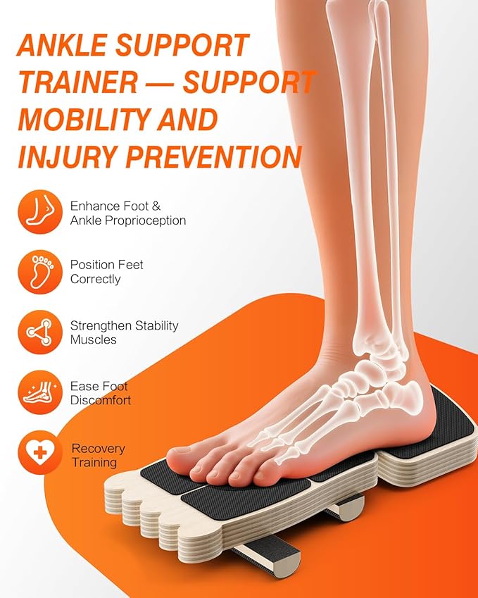 Ankle Balance Board, Solid Wood with Non-Slip Surface & "TOES" Design - Single Leg Stability Trainer for Ankle Support, Foot Strengthening, Balance Exercises