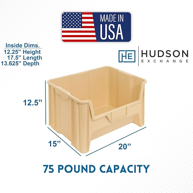 Hudson Exchange 20" x 15" x 12.5" (54 Pack) Plastic Giant Stackable Hopper Bin Container, Tan