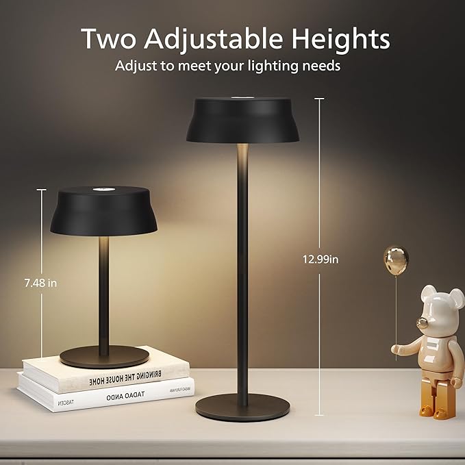 Philips Cordless Table Lamp, Portable Outdoor LED Desk Light,Rechargeable Battery Operated, 2 Adjustable Height, Touch Control & 3 Color Stepless Dimming, Waterproof Lamps for Restaurant/Bedroom
