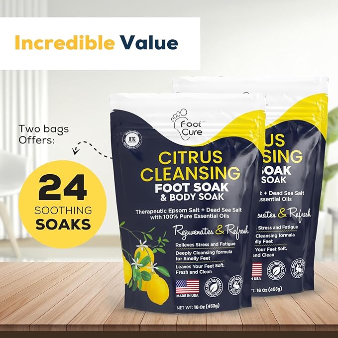 Citrus Detox Foot Soak With Epsom Salts - for Foot Callus, Immune Boost, Damaged Toenail, Athletes Foot, Pedicure and Soothes Tired Aching Feet - Made in USA 16 oz (Pack of 2)