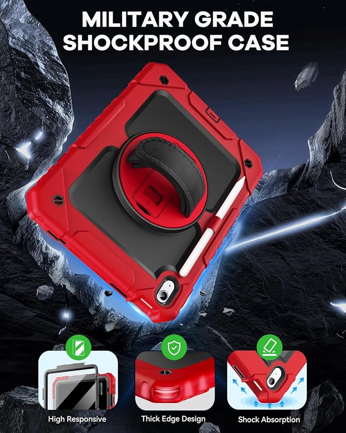 Cantis Case for iPad 11-inch (A16) 2025/ iPad 10th Generation 2022 (10.9 inch) with Screen Protector, iPad 11th Case with 360 Degree Rotating Stand/Shoulder Strap/Pencil Holder, Red