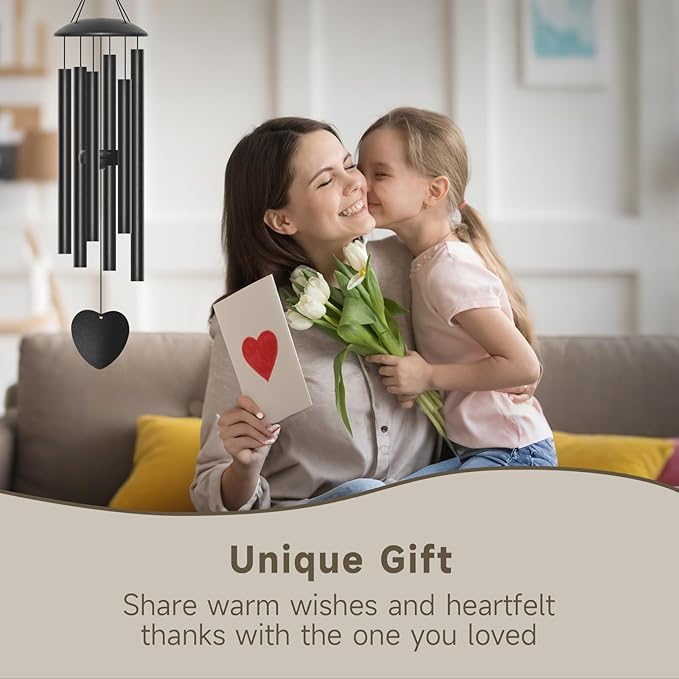 28" Wind Chimes for Outside, Metal Outdoor Wind Chimes with Soothing Melodic Tones, Wind Chime Unique Gift for Mom, Grandma, Perfect Outdoor Garden Decor(Heart-Shape)