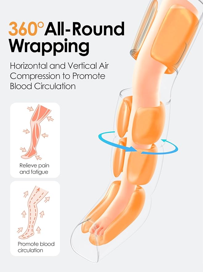 Leg Massager with Heat and Air Compression, Foot Calf & Thigh Massage for Circulation and Pain Relief, Sequential Compression Device for Swollen Legs, 3 Intensities 6 Modes - FSA HSA Eligible