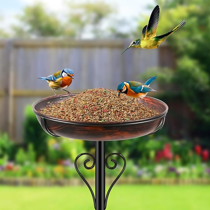 Metal Bird Bath for Outside, Vintage Freestanding Birdbaths with Metal Stake, Upgraded 5 Pronged Base Birdfeeder Feeder Bowl for Outdoors Garden Patio Yard Lawn Decor (Vintage Bronze)