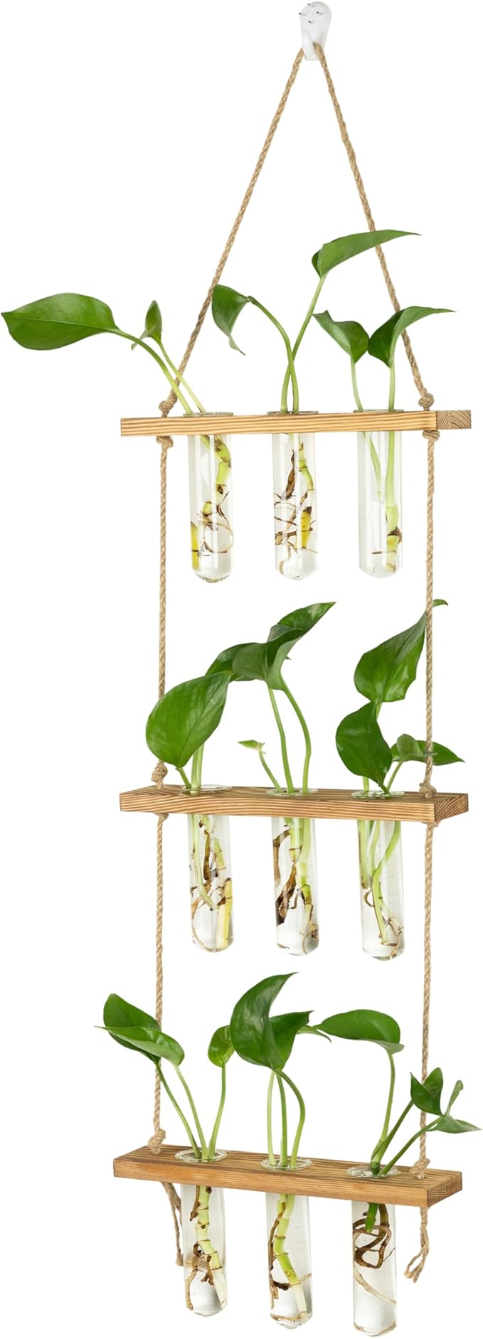 Hyindoor Wall Hanging Propagation Stations 3 Tired Wall Planter Terrarium with Wooden Stand and Glass Test Tubes Plant Hanger Flower Vase for Home Office Wall Decor Hydroponic Cuttings
