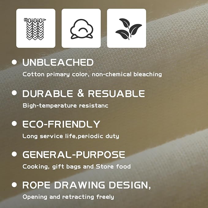 Tatuo 50 Pcs 18 x 20 Inches Cotton Bags with Drawstring Large Reusable Produce Bags Linen Empty Storage Pouches Canvas Fabric Sachet for Cloth Bread Food Storage