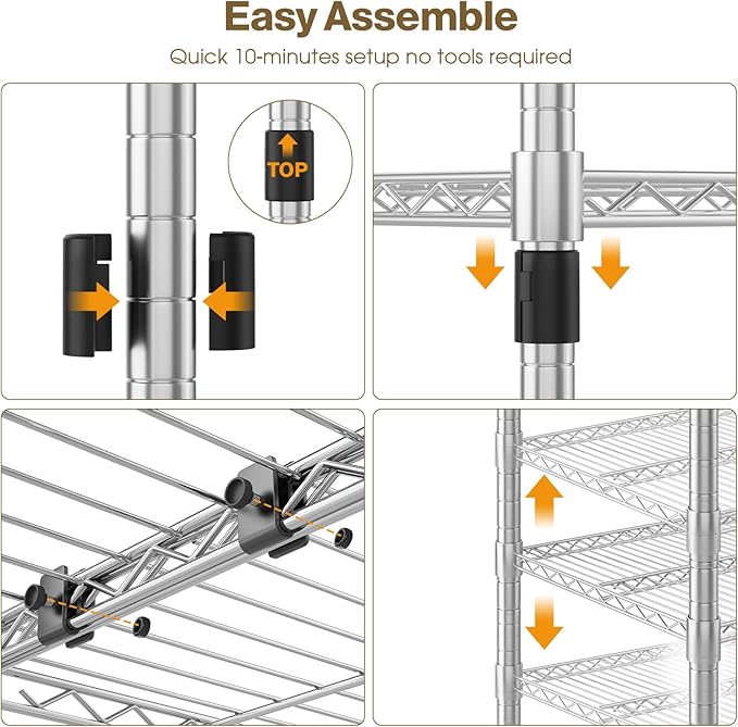 Himimi Storage Shelves-5 Tier Heavy Duty Wire Shelving Unit with Leveling Feet, 1500LBS Adjustable Metal Shelves Organizer for Kitchen Garage Pantry Laundry, 60" W*14" D*72" H, Silver