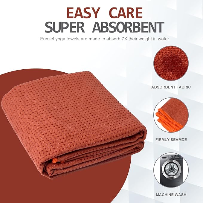 Eunzel Hot Yoga Towel - Microfiber Non Slip Yoga Mat Towel with Grip Dot Sweat Absorbent Towel for Hot Yoga, Pilates and Fitness 72" x 24", Sedona Red/Orange