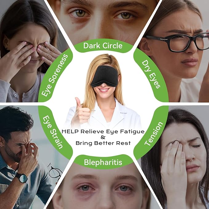 Heated Eye Mask for Dry Eyes - Cordless Cooling Eye Masks - Eye Heating Pad for Sleep, Eye Headache Relief, Improved Sleep, Blackout Removable for Cleaning, Travel Essentials, Office, Gift