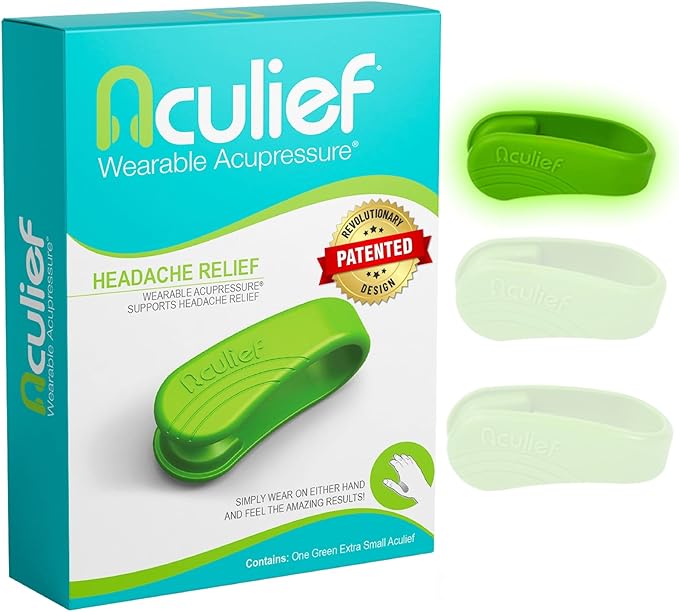 Aculief Wearable Acupressure Support Clip - Stress Management Clip - X-Small, Green