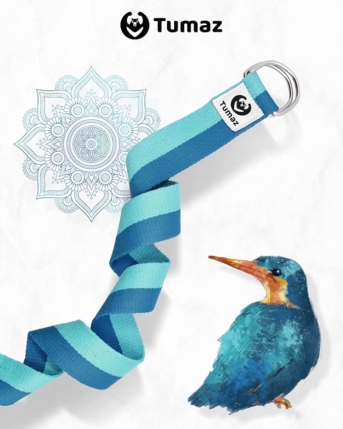 Tumaz Yoga Strap/Stretch Bands [15+ Colors, 6/8/10 Feet Options] with Extra Safe Adjustable D-Ring Buckle, Durable and Comfy Delicate Texture - Best for Daily Stretching, Physical Therapy, Fitness