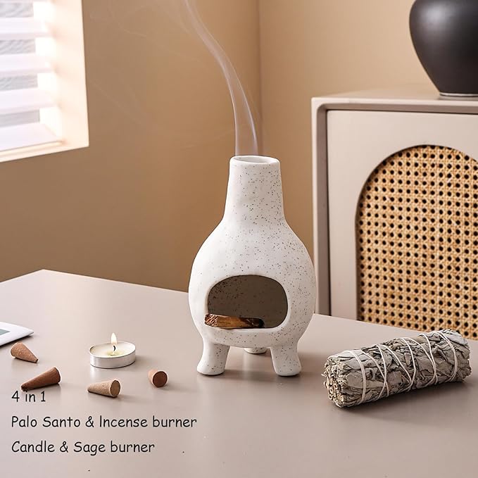 Ceramic Palo Santo Holder Burner - Mini Chimenea Incense Dish for Meditation Décor - Palo Santo Holder for Burn Palo Santo Sticks,Cones,Aromatherapy Yoga