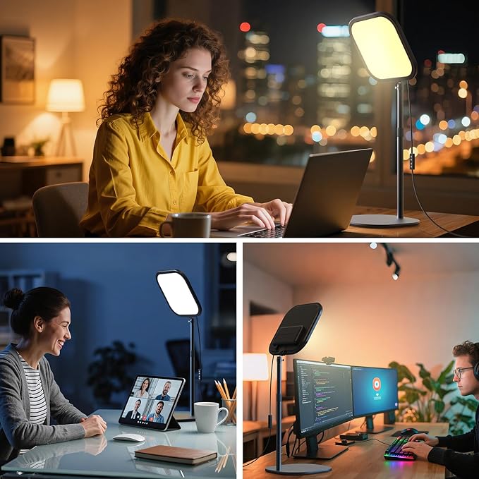 ALTSON 10in Zoom Lighting for Computer, Full-Screen LED Video Conference Light, Desk Ring Light with Stand and Phone Holder for Video Call, Webcam, Home Office, Podcast, Online Meeting, Live Streaming