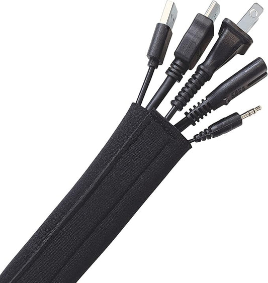 Hook and Loop Cable Sleeve by Wrap-It Storage - 120" x 4.5" Black - Cut to Size Cord Organizer and Cable Protector for Desk, TV Cord Management to Hide and Cover Wire and Extension Cords