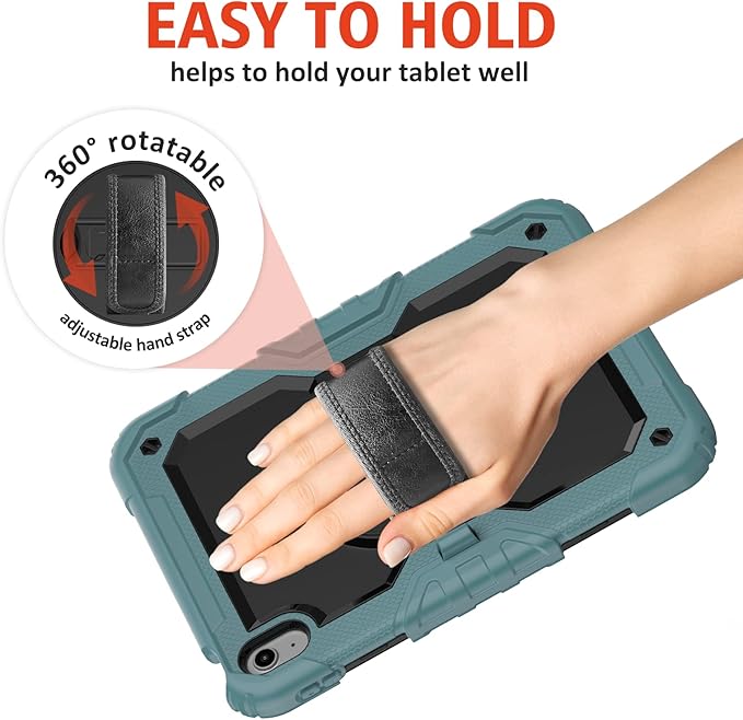 Ambison Case for iPad (A16) 11th/10th Generation 11''/10.9'' 2025/2022, [Kid Proof] Full Body Protective Case with 9H Tempered Glass Screen Protector, 360° Rotatable Kickstand & Hand Strap (Teal)