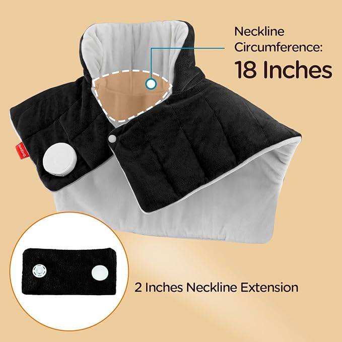 Comfytemp Heating Pad for Neck and Shoulders and Back, Weighted Electric Heat Pad for Pain Relief, 2.6lb Large Heated Wrap, 9 Heat Levels, 11 Auto-Off, Gifts for Women Men Dad, Black