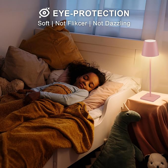 2-Pack LED Cordless Table Lamp, Rechargeable Battery Desk lamp 3W 5500mAh Battery Operated Stepless Dimming Modern Portable Table Light for Restaurant/Bedroom/Outdoor IP54 Waterproof (Pink)