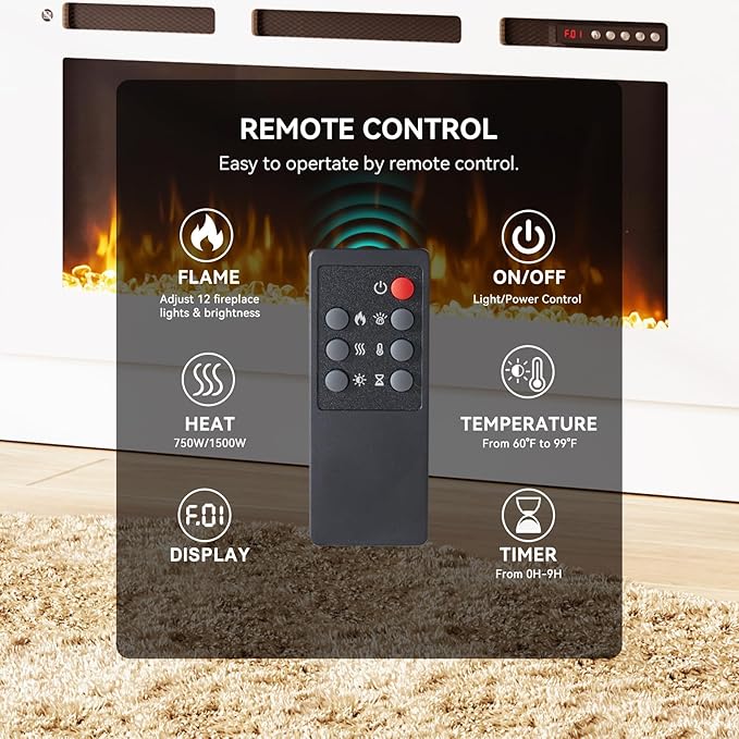 70" TV Stand with 36" Electric Fireplace, Large Modern Media Entertainment Center with Storage Cabinet and 12 Colors LED Lights for TVs Up to 80",All White