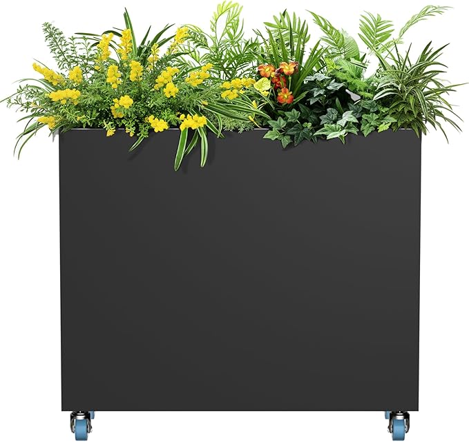 Metal Flower Planter with Drainage Holes & Removable Shelf Large Rectangular Planter Black for Outdoor Indoor Patio Porch 38 x 13 x 30inch Modern Design for Plants Flowers Vegetables Fruits