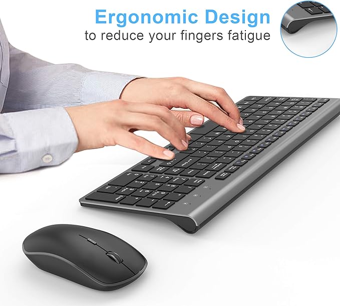 JOYACCESS Wireless Keyboard Mouse Combo, 2.4G Compact and Ultra Slim Wireless Keyboard and Mouse for Windows, Computer, Desktop, PC, Laptop (Grey)