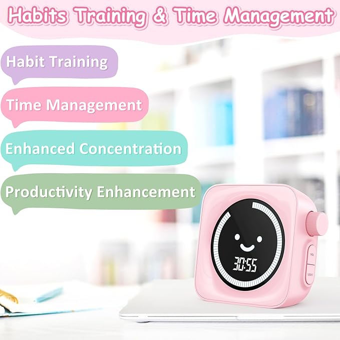 Visual Timer for Kids, 99 Minute Digital Cute Kids Visual Timer Classroom Timer for Homeschool Supplies Study Teaching Time Management Tool Countdown Count Up Timer, Pink