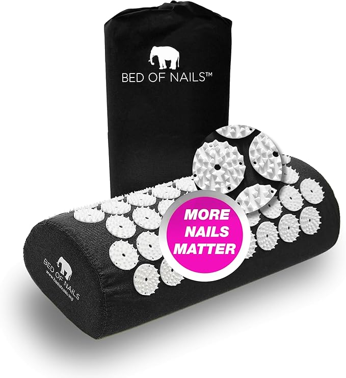 BED OF NAILS Original Comfortable Acupressure Lumbar Cushion Pillow, 2142 Acupuncture Pressure Points, Neck Pain Relief, Increased Energy, Relaxation, BONVIE with Bag, 15x6x4, Black