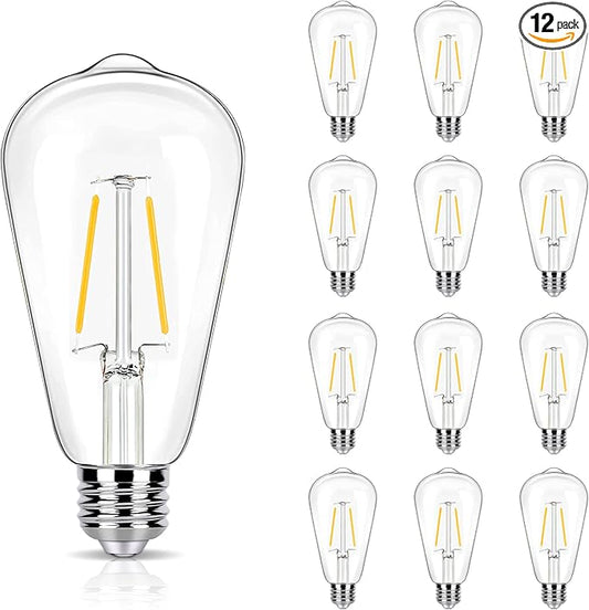 12 Pack 2W LED Edison Bulbs, 25 Watt Light Bulbs Equiv, 2700K Soft Warm with E26 Standard Base, LED ST19 Low Watt Light Bulbs, 250LM, Not-Dimmable, 120V