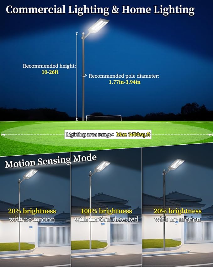 Gefolly SL-9600W Solar Street Light Outdoor 780000LM Wide Angle Commercial Parking Lot Lights Dusk to Dawn 6500K Flood Security Light IP67 Lamp for Basketball Court, Yard