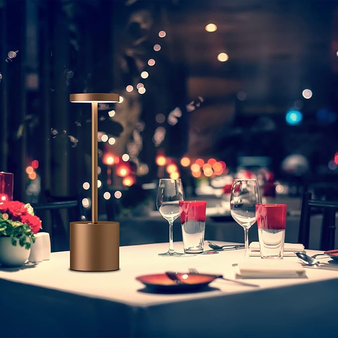 2 Pack Cordless Table Lamps, 5000mAh Rechargeable Battery Powered Lamp, Portable 3 Color Stepless Dimming Desk Lamp, Metal LED Table Light for Outdoor/Patio/Restaurant/Bedroom/Home. (Brown)