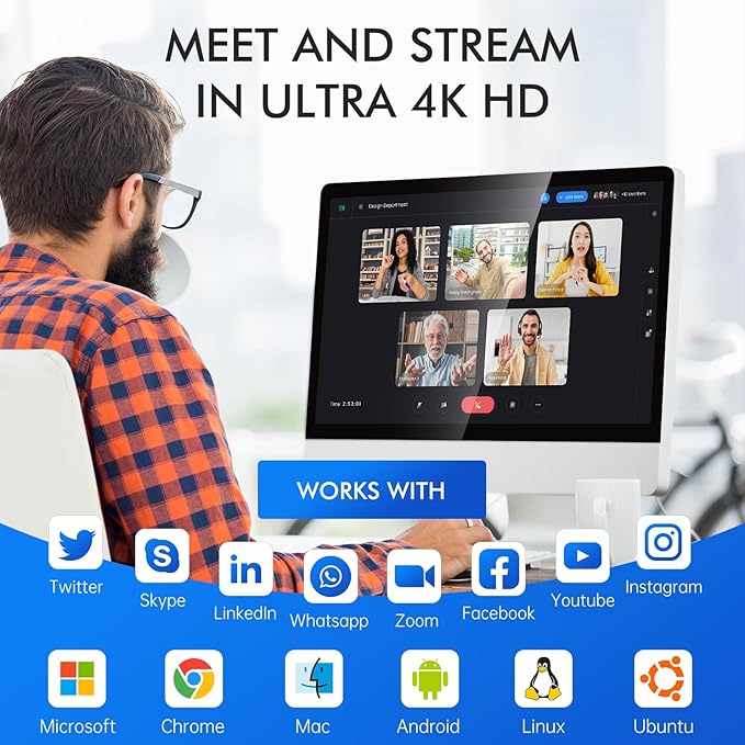 Eye Contact Webcam with Microphone for PC, 1080P Center cam for mac, 95°FOV Middle-Screen Center cam, USB computer camera Plug&Play, for desktop computer Facetime Compatible with macOS&Windows (White)