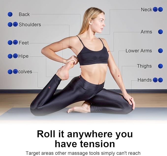 Physical Massage Therapy Ball Set: Lacrosse & Spiky Ball Set for Stress Relief, Muscle Therapy, Myofascial Release, Portable Pain Relief Tool for Gym Office Home Use (Blue-Blue)