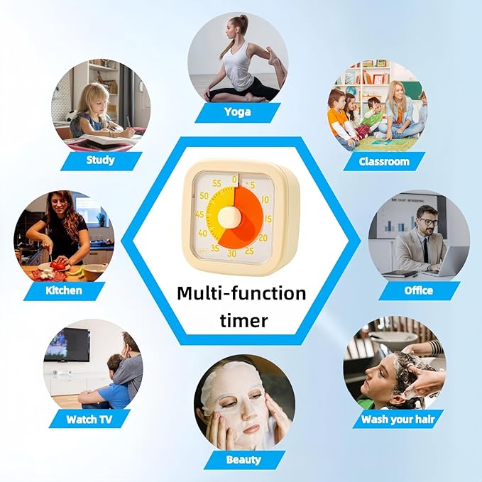 Visual Timer for Kids Timer Home - 60 Minute Kids Visual Timer for Classroom Home Office, Countdown Clock for Teaching Work Meeting, Pomodoro Timer for Time Management (Cream Yellow)