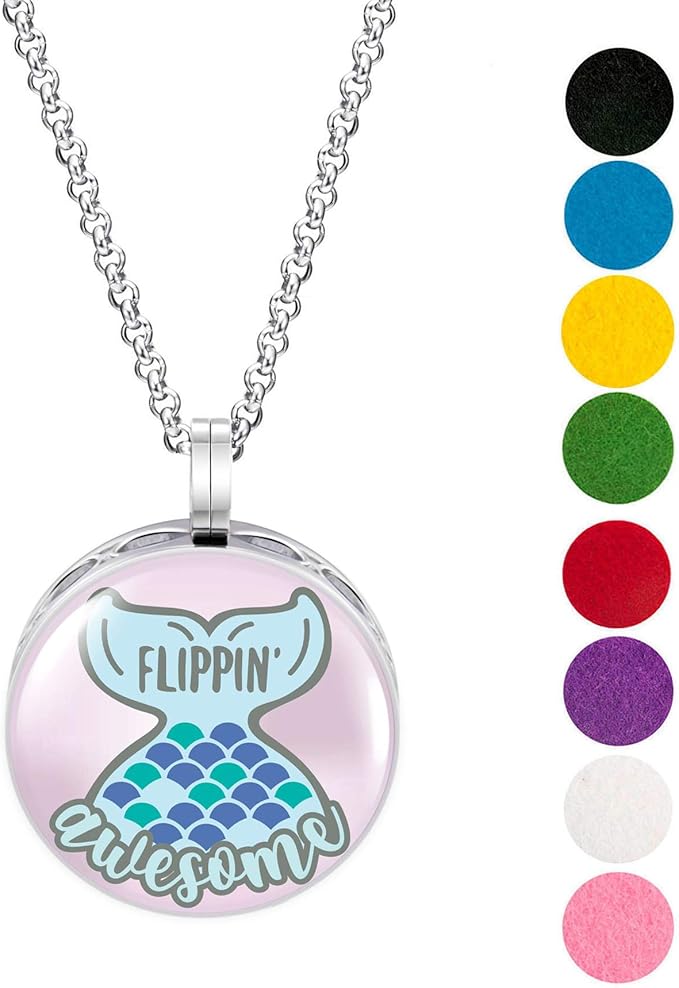 Wild Essentials Flippin Awesome Enamel Finish Essential Oil Diffuser Necklace Gift Set - Includes Aromatherapy Pendant, 24" Stainless Steel Chain, 8 Color Refill Pads