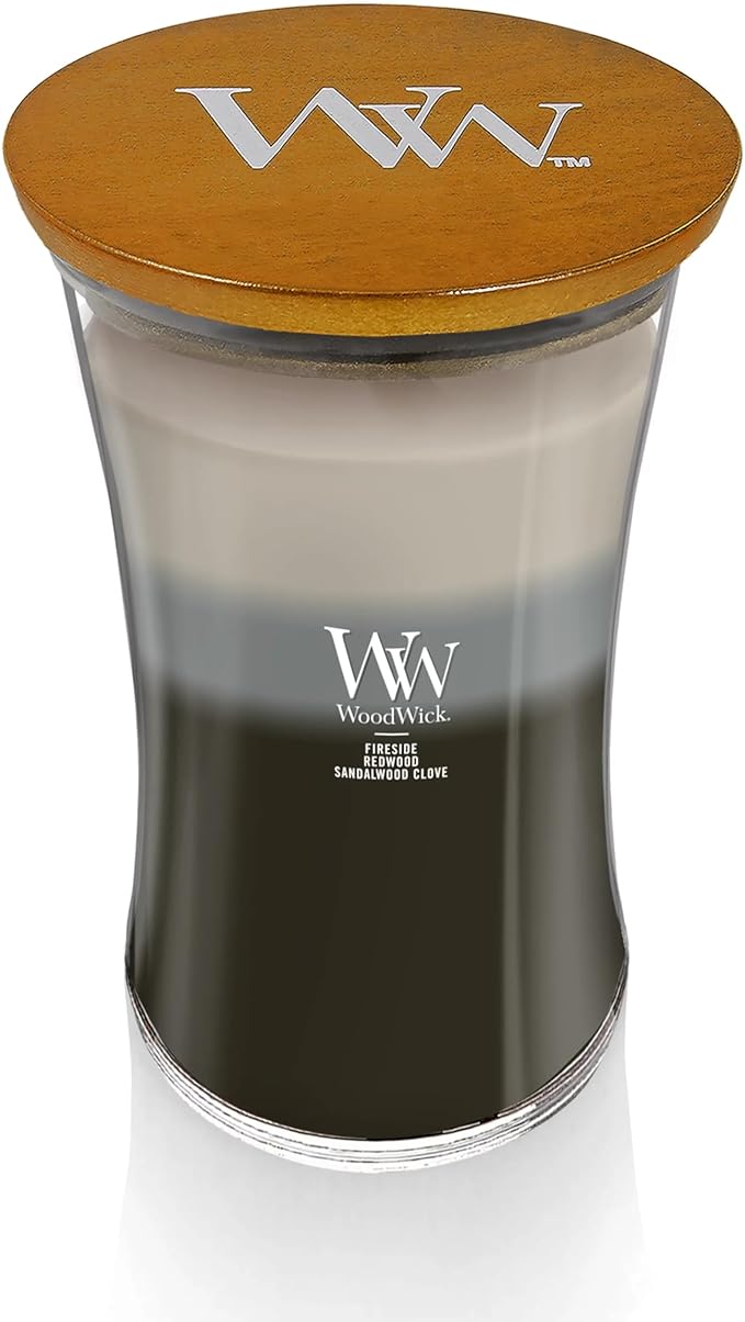 WoodWick Large Hourglass Candle Warm Woods - Premium Soy Blend Wax Pluswick Innovation Wood Wick Made in USA