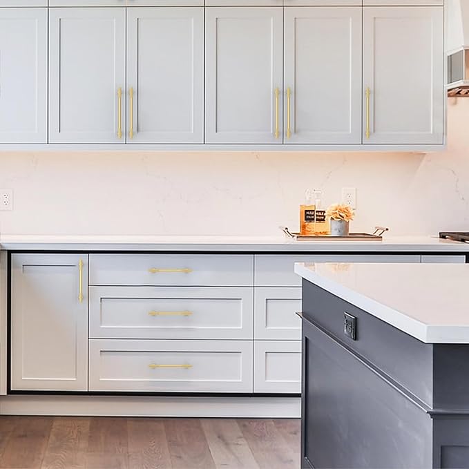 Amerdeco 10 Pack Brushed Gold Cabinet Pulls 5 Inch(128MM) Hole Centers Kitchen Cabinet Handles Hardware Kitchen Handles for Cabinets Cupboard Handles Drawer Pulls ZH0071