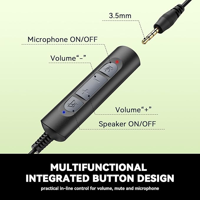 Wantek USB & 3.5mm Headset with Mic for PC/Laptop,Wired Headset with Noise-Cancelling Microphone & Audio Controls Perfect for Home Office Online Class Skype Zoom Call Center Webinar,Monaural