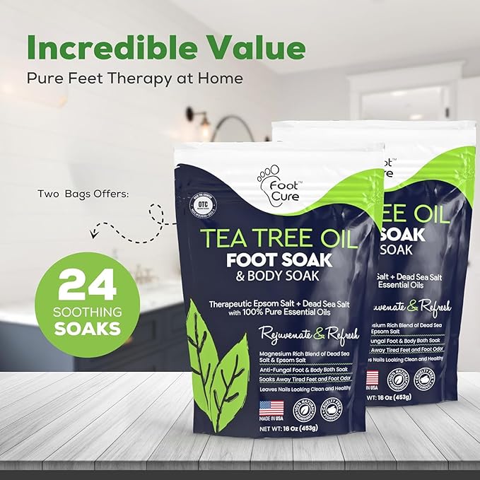 Tea Tree Oil Foot Soak with Epsom Salt - Best Toenail Fungus Treatment, Athletes Foot & Softens Calluses - Soothes Sore & Tired Feet, Fungal Toe, Foot Odor Scent, Spa Pedicure - Made in USA - 2 Pack