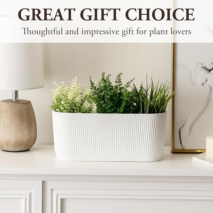 MyGift 11 Inch Ceramic Herb Planter with Drainage, Modern 3 Compartment Plant Pot, Decorative Garden Pots for Planting Herbs Flowers Succulents