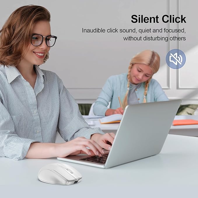 TECKNET Rechargeable Wireless Mouse, 2.4G Silent Quiet Click, 6 Adjustable 4800 DPI, Cordless Computer Mouse, Ergonomic Mouse for Laptop, 6 Buttons USB for Chromebook, Ergo Grip - White