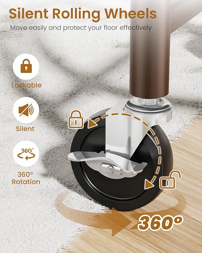 Heavy Duty Clothing Rack, Metal Clothes Rack Load 450 LBS, Rolling Coat Racks for Hanging Clothes with Lockable Wheels, Wardrobe Closet Garment Racks for Bedroom, Brown