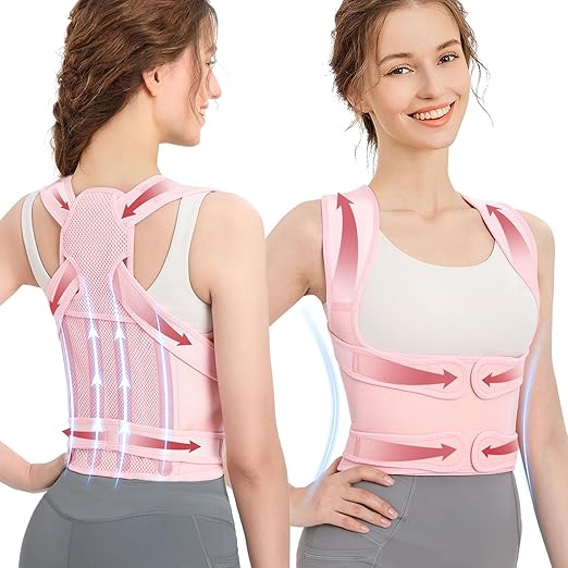 Posture Corrector for Women and Men – Back Brace for Posture Support and Pain Relief – Adjustable Back Straightener and Scoliosis Posture Corrector – Corrector de Postura (Pink, Small)