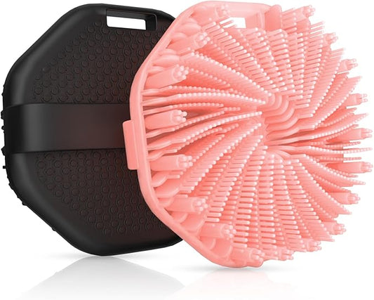 Silicone Body Scrubber 2 Counts, Exfoliating Body Wash Scrubbers Exfoliator, Shower Body Brush for Effective Showering Exfoliation and Gentle Massage (Black+Pink)